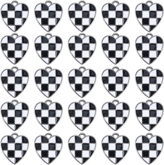 Citrus; 1 Box 30Pcs Checkered Charms Bulk Black and White Heart Charm Metal Enamel Hearts Love Chic Racing Flag Charms for Jewelry Making Charms Keychain Earrings Accessories Wedding Women Beginners; Category:Charms; Image:1